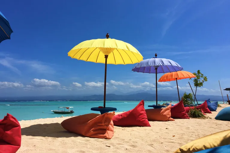  umbrella seashore coast seacoast sea-coast sandbar sand bar parachute chute-0