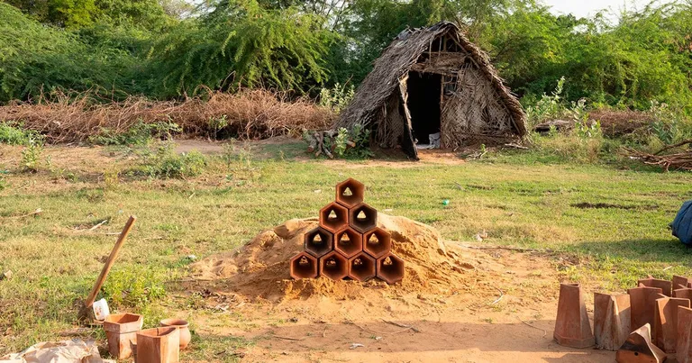  honeycomb apiary bee house thatch thatched roof bee-0